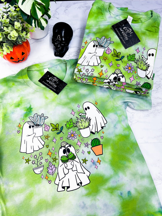 Green Thumb Ghostie | Monstera Mint Leaf Tie Dye T-Shirt