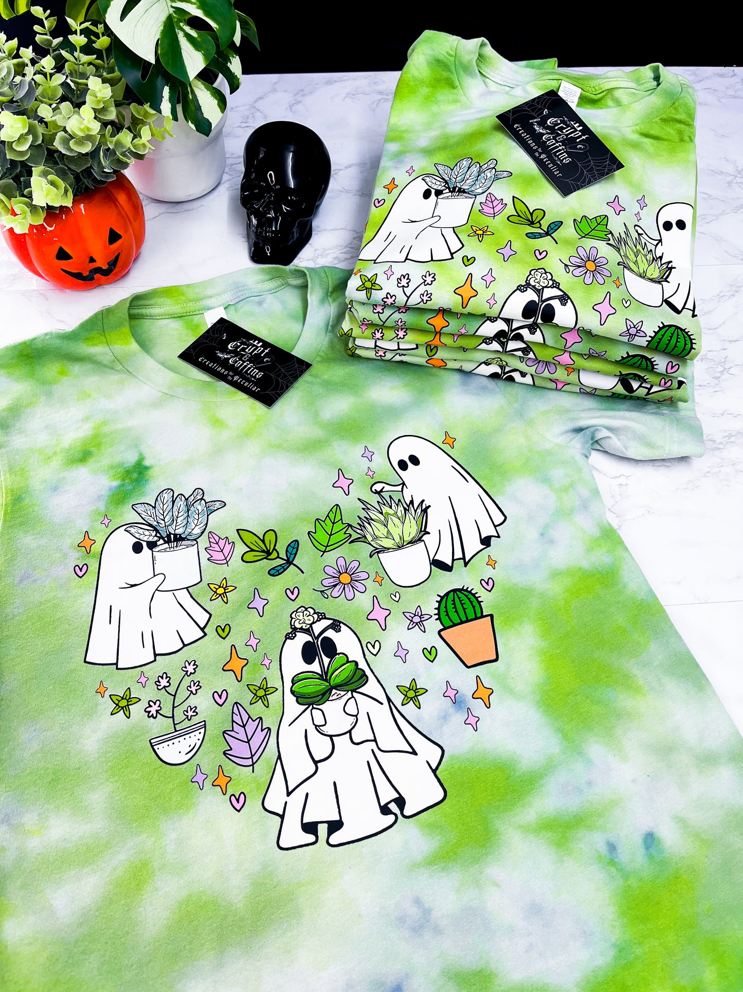 Green Thumb Ghostie | Monstera Mint Leaf Tie Dye T-Shirt