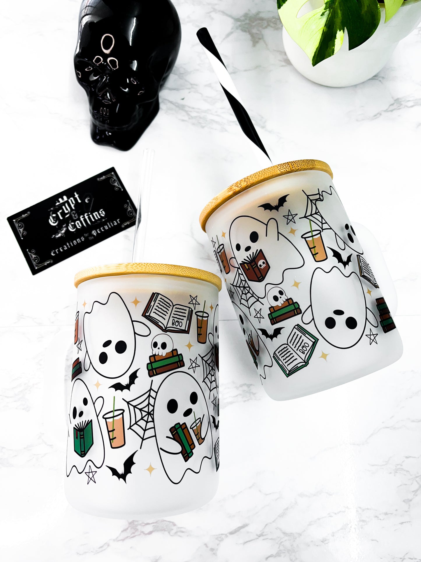 Bookish Chubby Ghosties | 15 oz. Hot + Cold Glass Mug