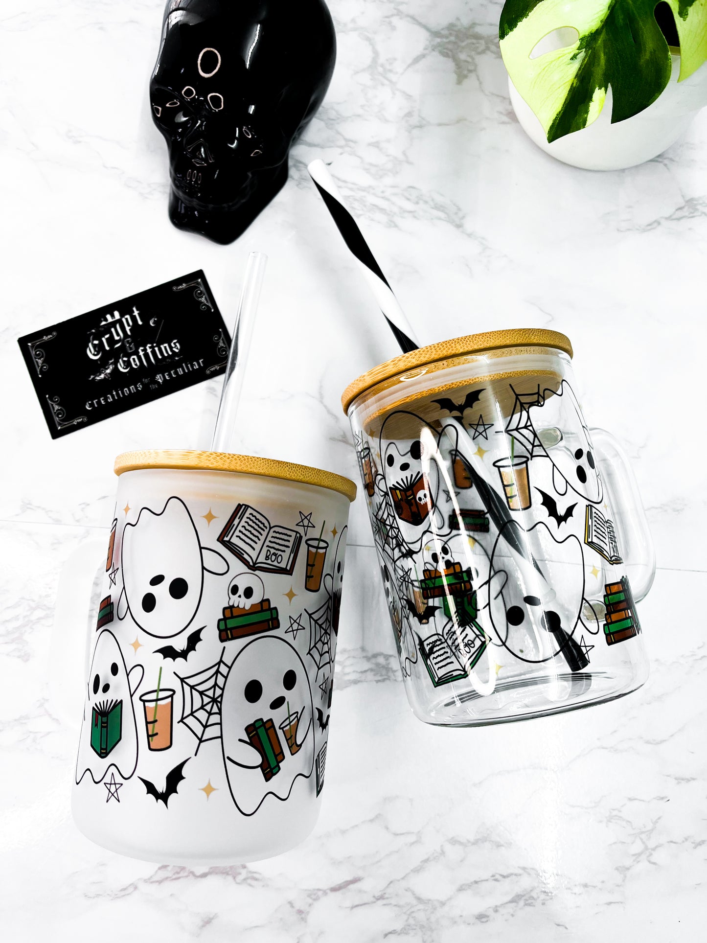 Bookish Chubby Ghosties | 15 oz. Hot + Cold Glass Mug