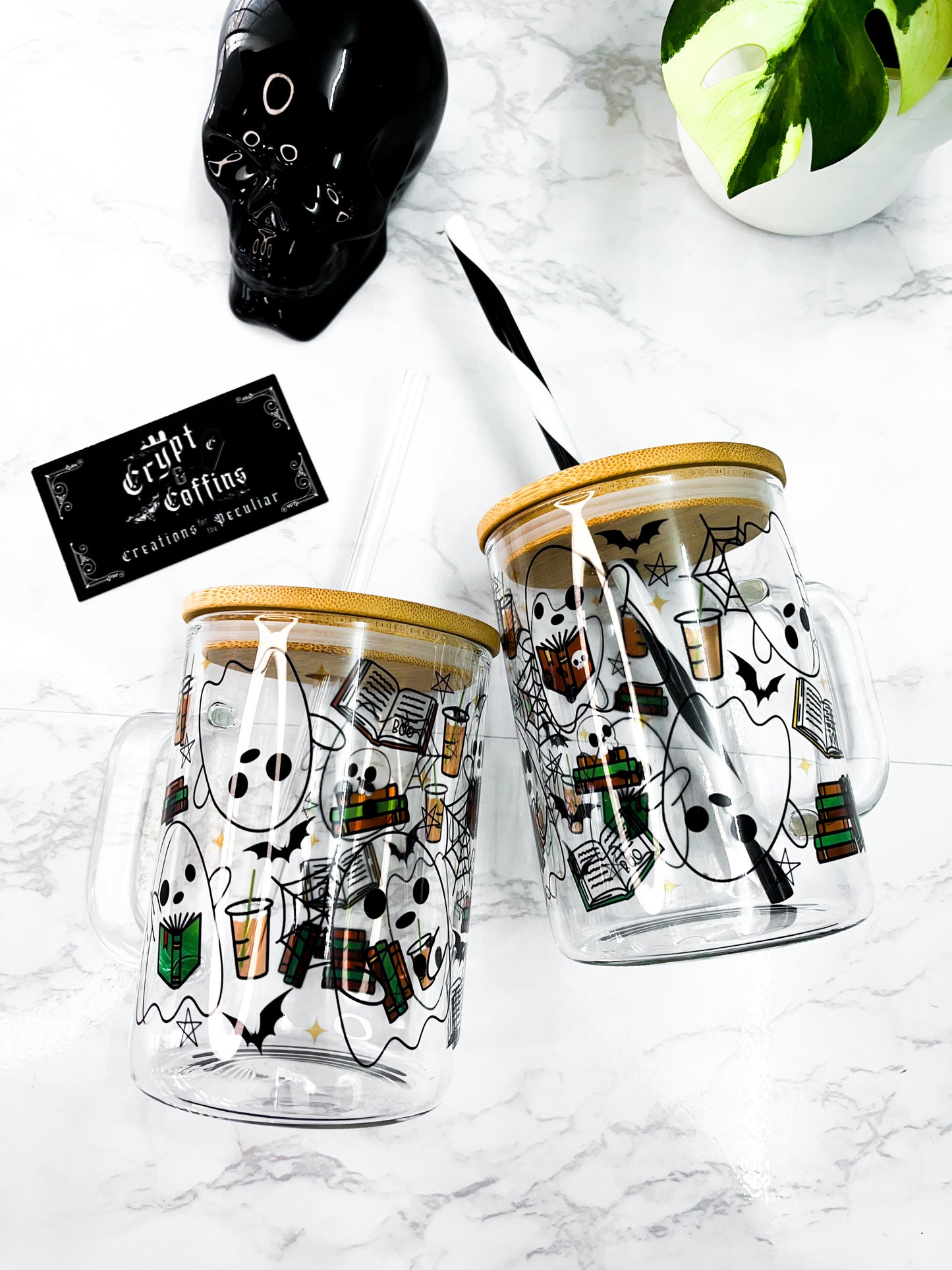 Bookish Chubby Ghosties | 15 oz. Hot + Cold Glass Mug