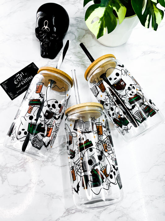 Bookish Chubby Ghosties | 16 oz. Hot + Cold Glass Cup