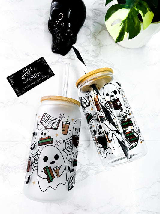 Bookish Chubby Ghosties | 16 oz. Hot + Cold Glass Cup