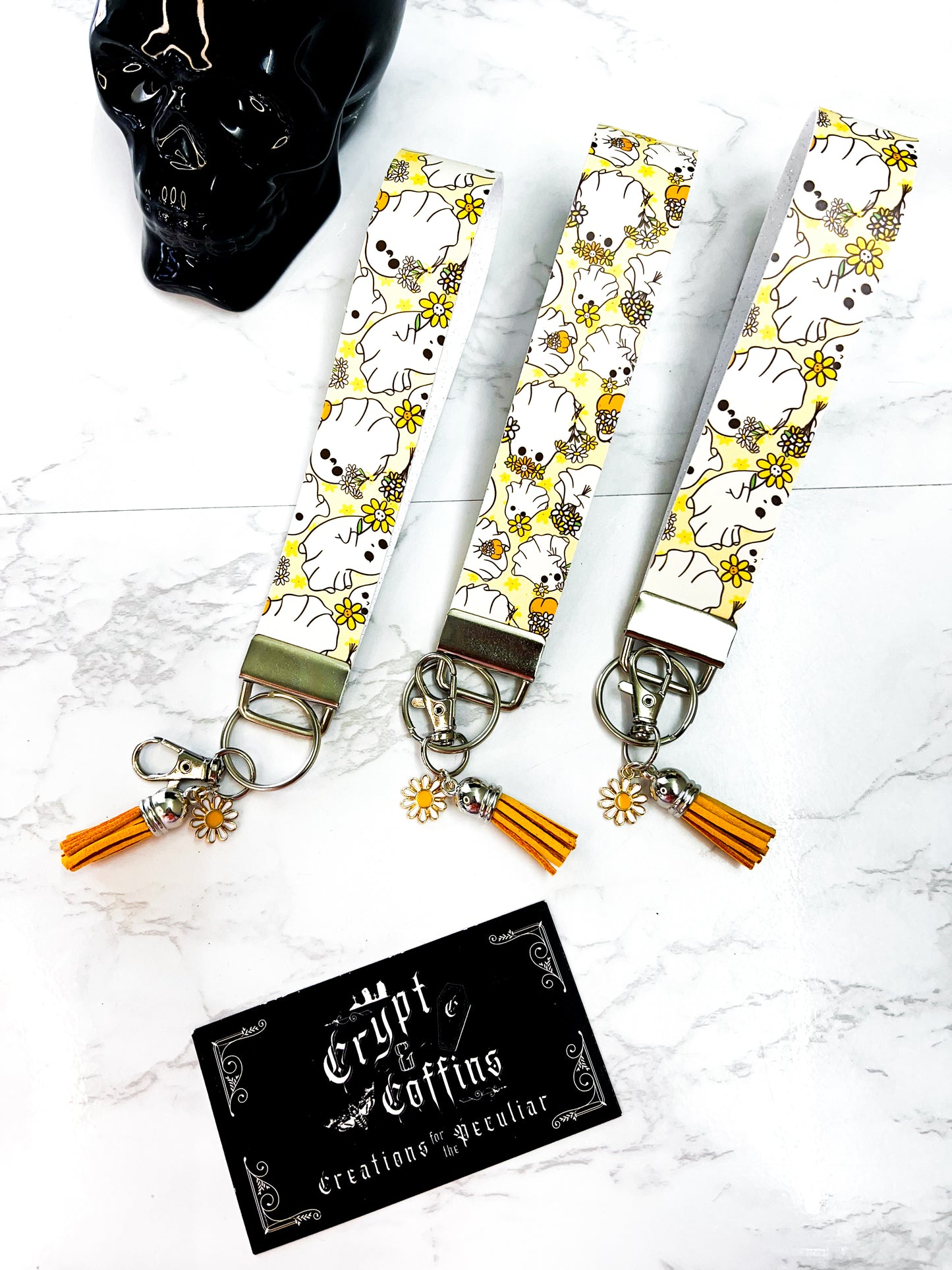 Sunshine Daisy Ghosties | Faux Leather Keychain Wristlet