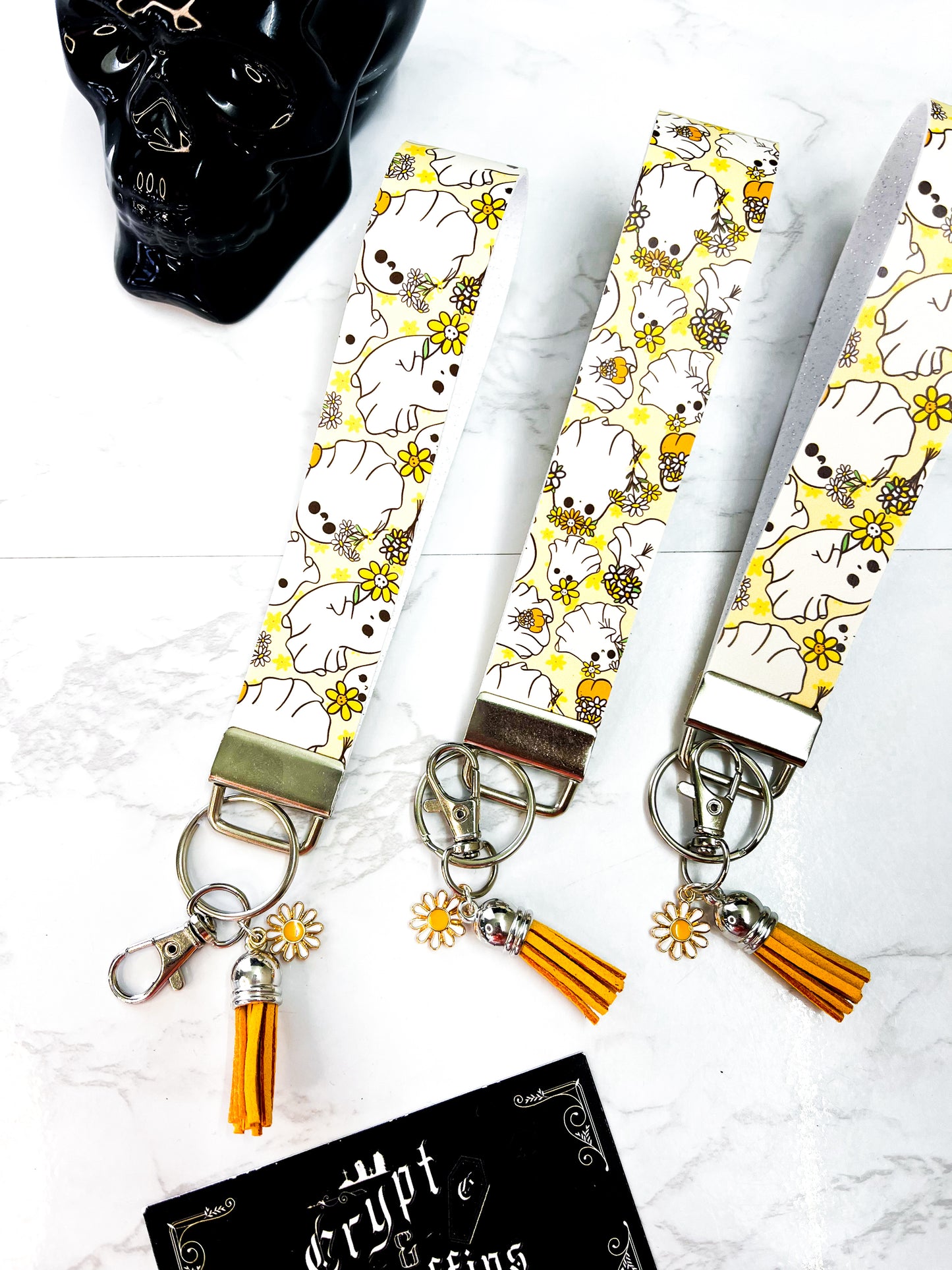 Sunshine Daisy Ghosties | Faux Leather Keychain Wristlet