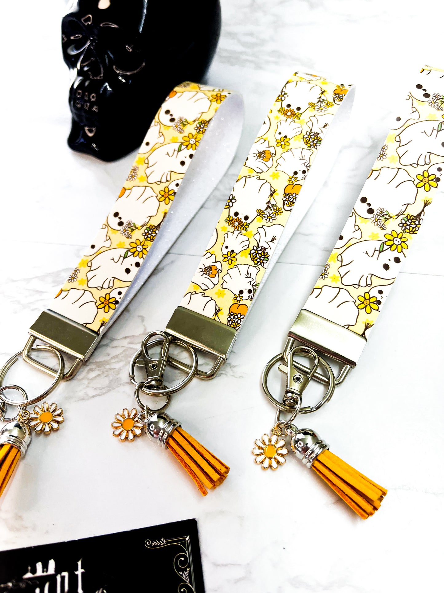 Sunshine Daisy Ghosties | Faux Leather Keychain Wristlet