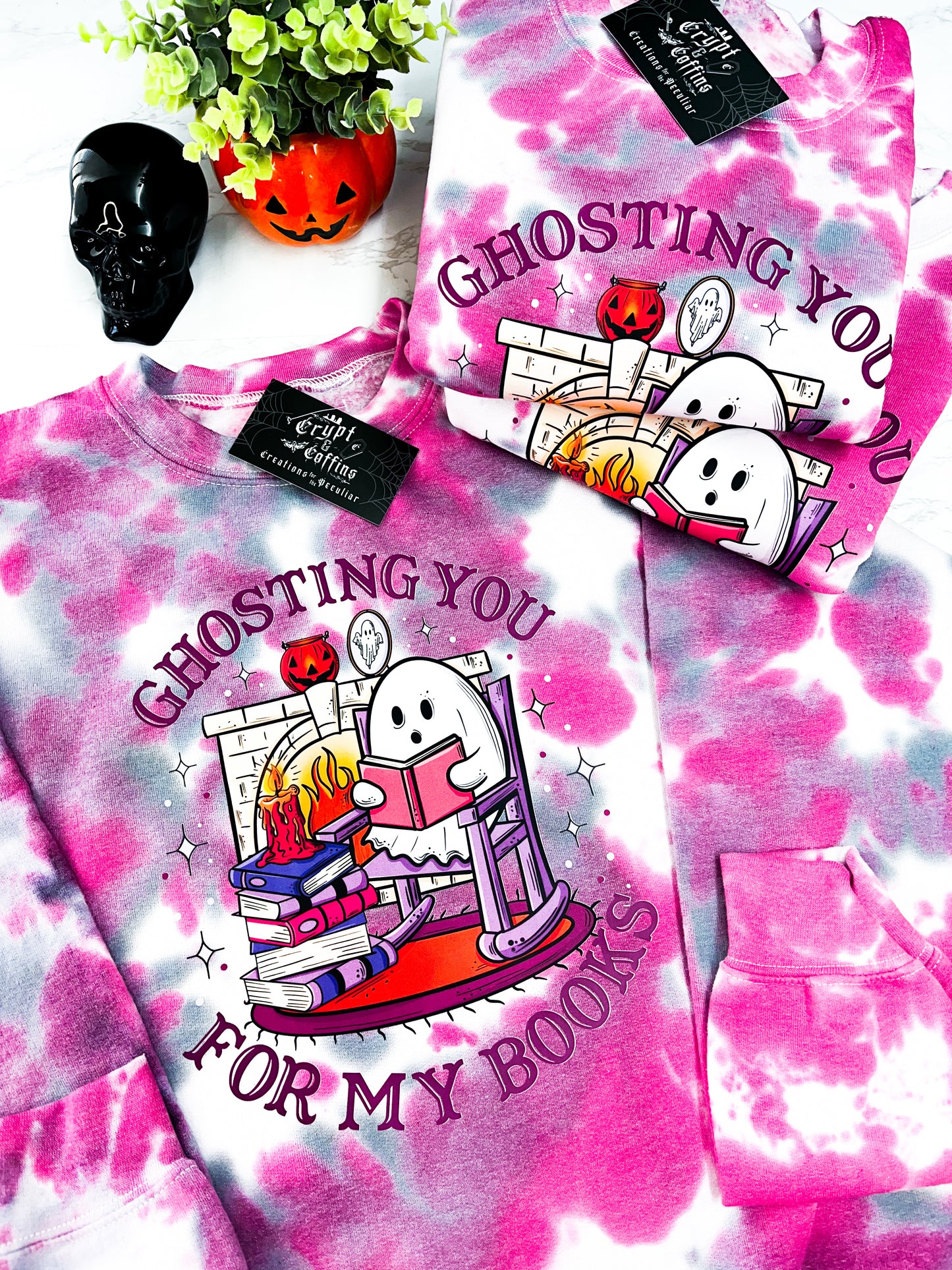 Ghostin' You For My Books | Magenta + Ash Tie Dye Crewneck Sweater