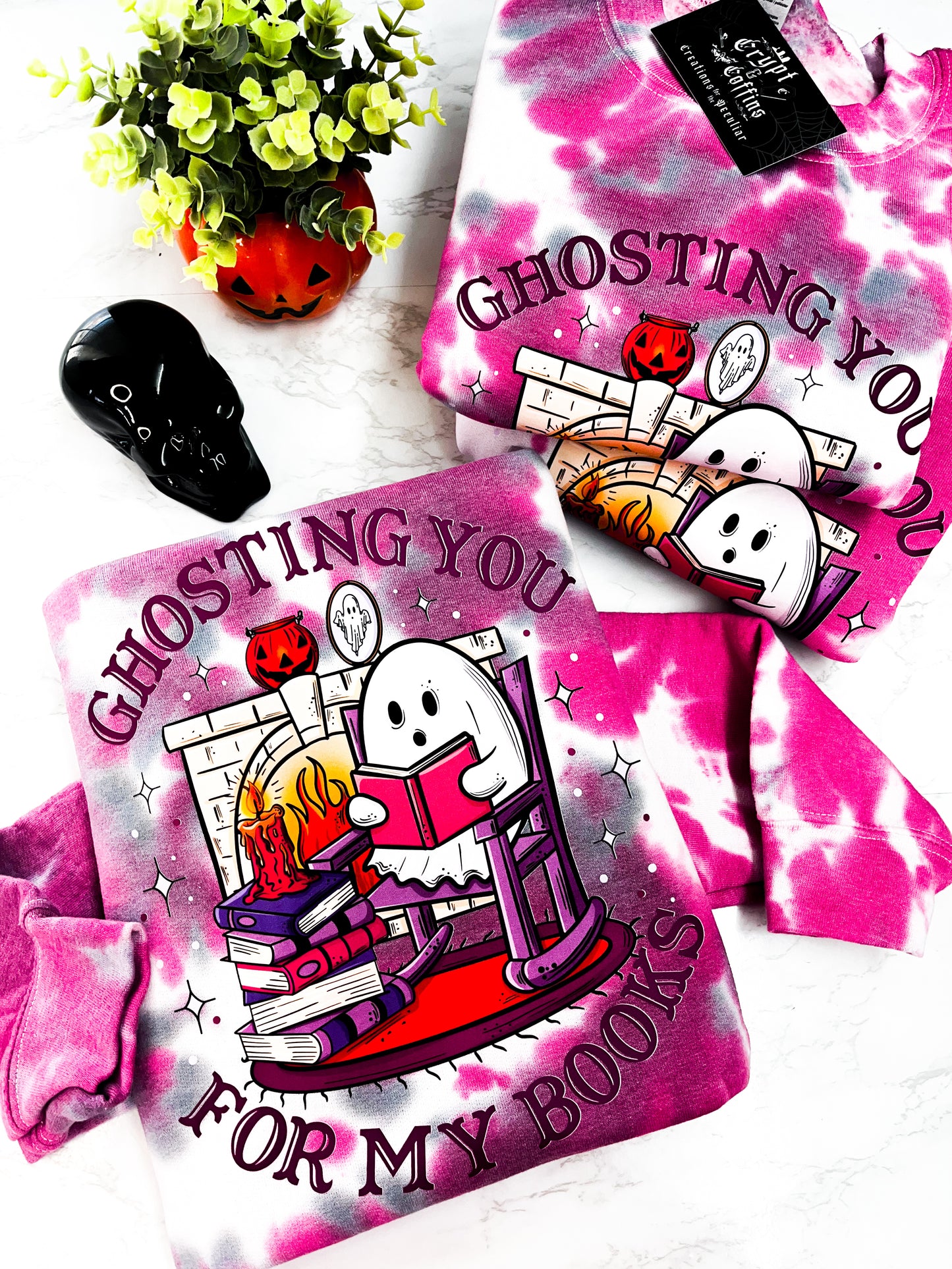 Ghostin' You For My Books | Magenta + Ash Tie Dye Crewneck Sweater