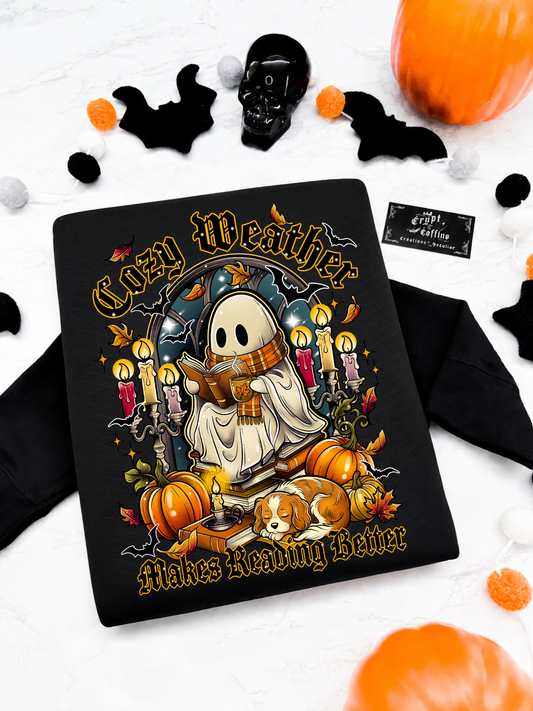 Cozy Weather Makes Reading Better | Black T-Shirt / Sweater