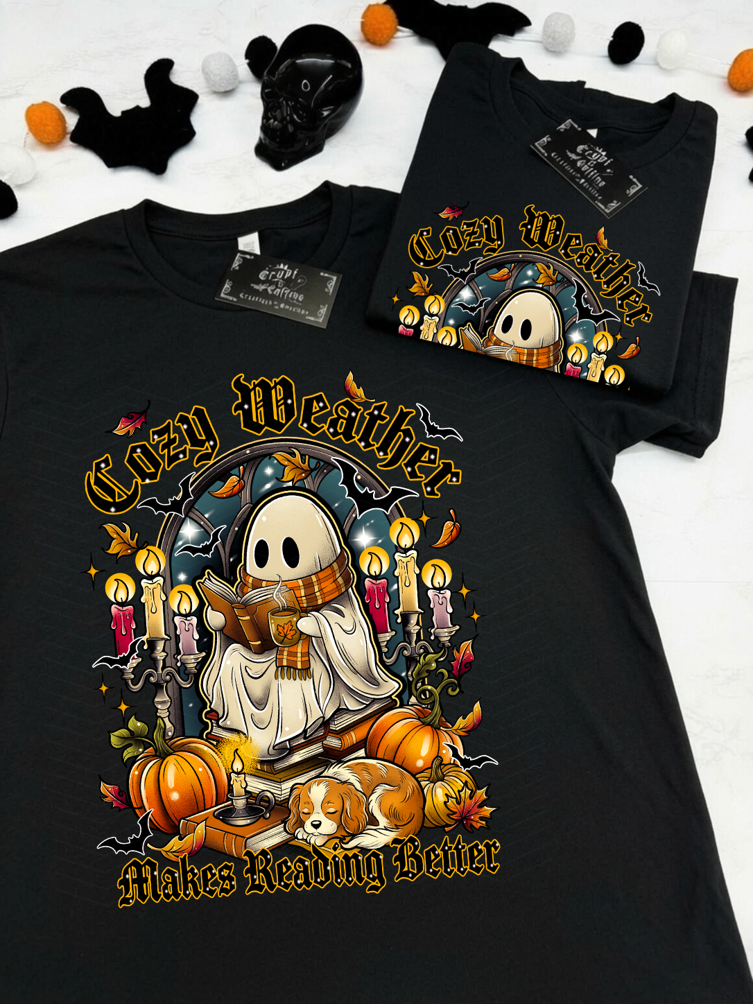 Cozy Weather Makes Reading Better | Black T-Shirt / Sweater