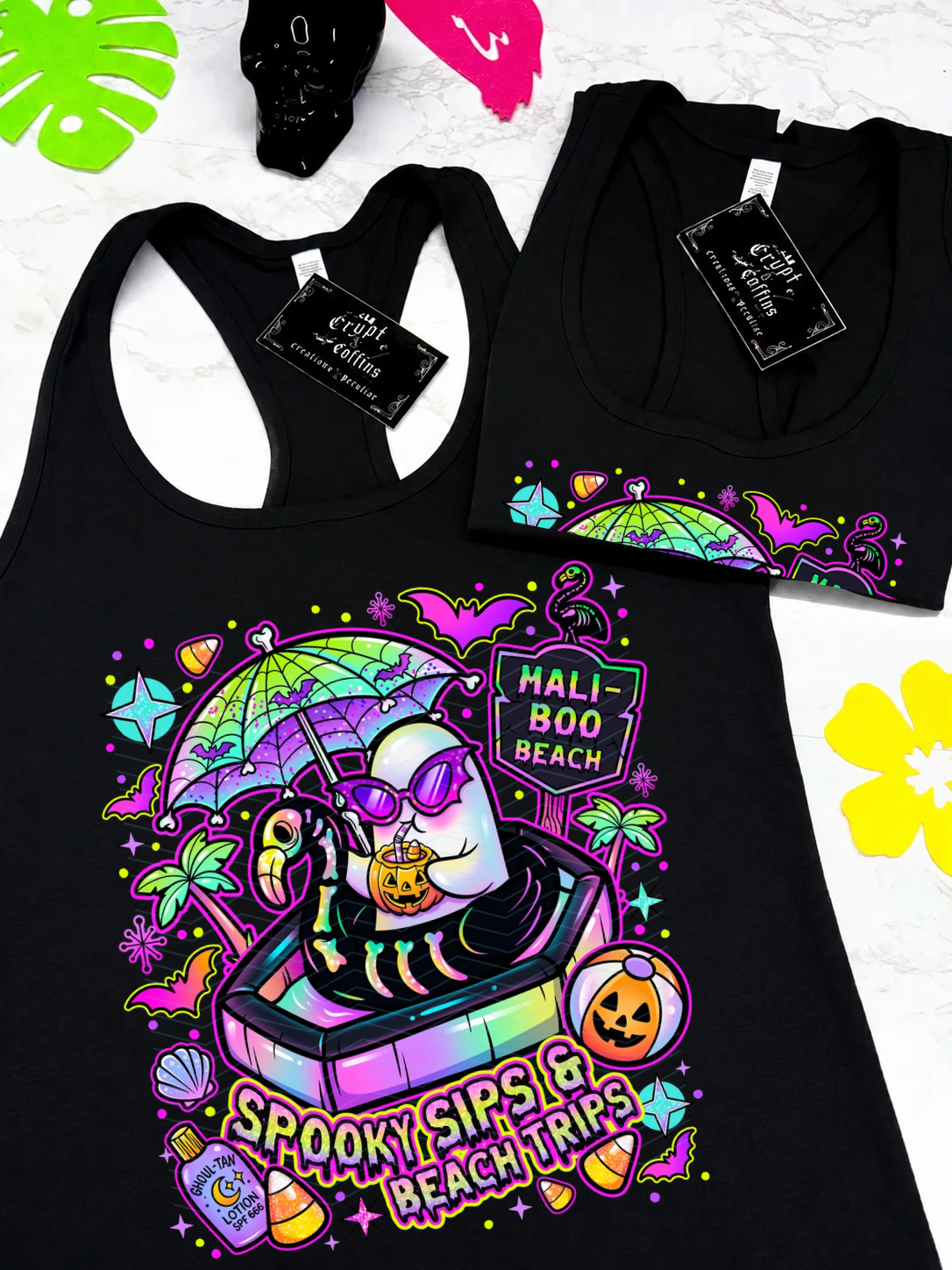 Mali-BOO Beach Ghostie | Black T-Shirt or Tank