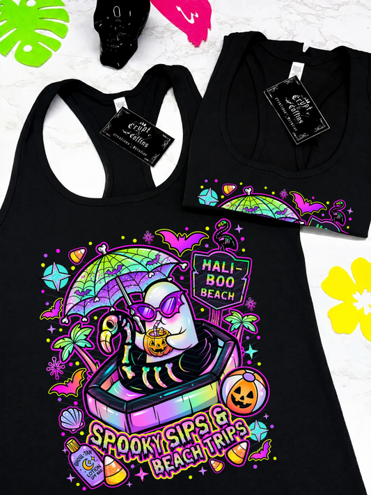 Mali-BOO Beach Ghostie | Black T-Shirt or Tank