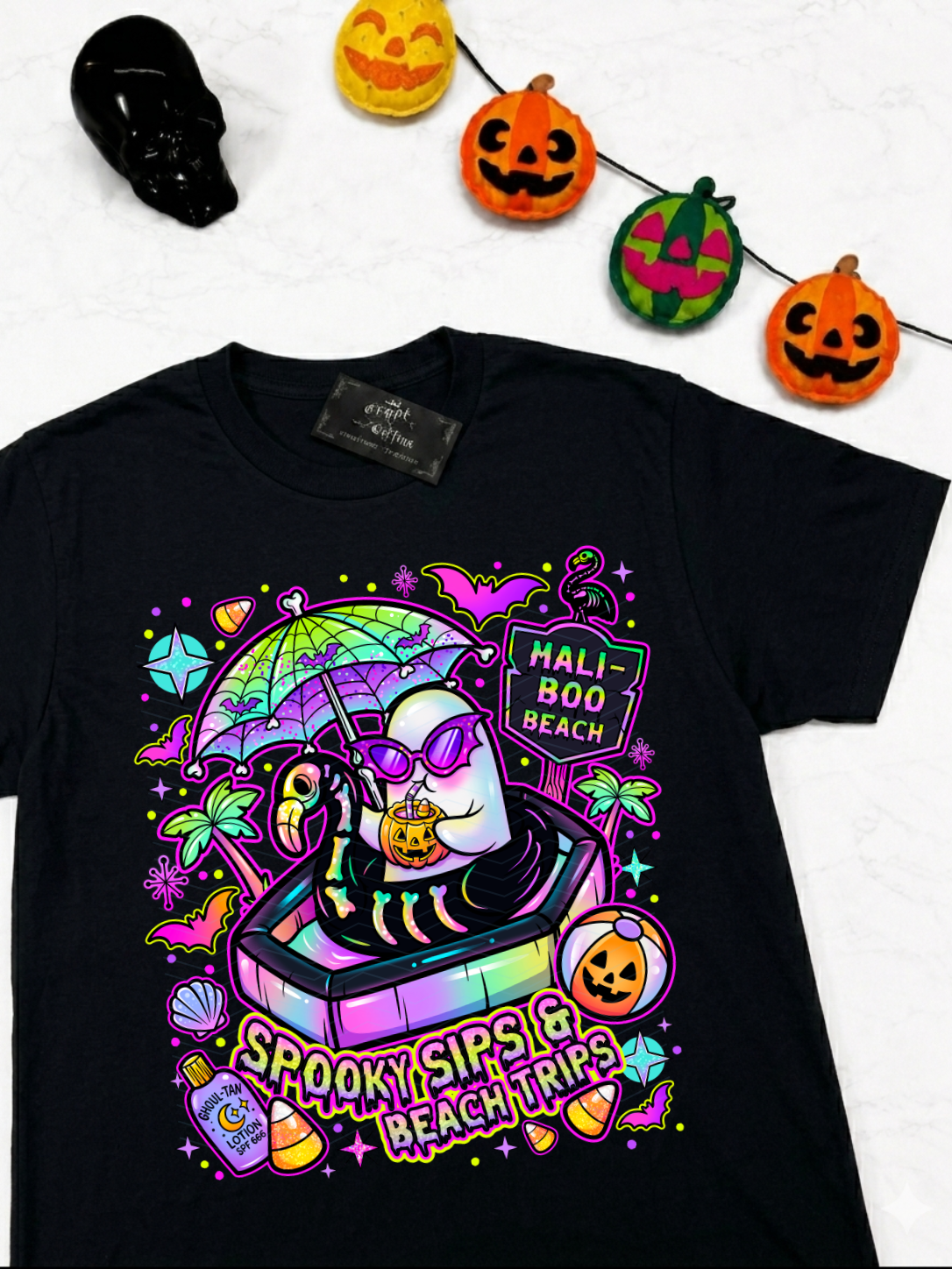 Mali-BOO Beach Ghostie | Black T-Shirt or Tank