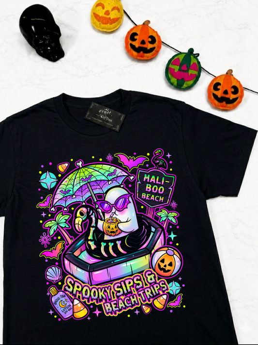 Mali-BOO Beach Ghostie | Black T-Shirt or Tank