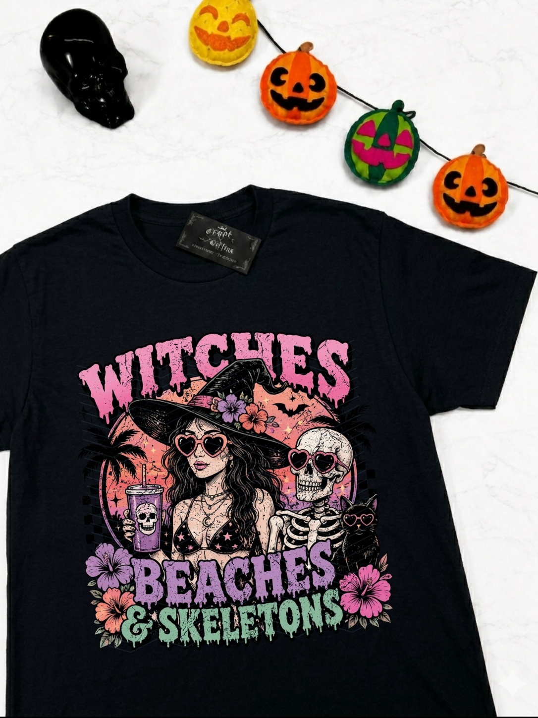 Witches, Beaches & Skeletons | Black T-Shirt or Tank