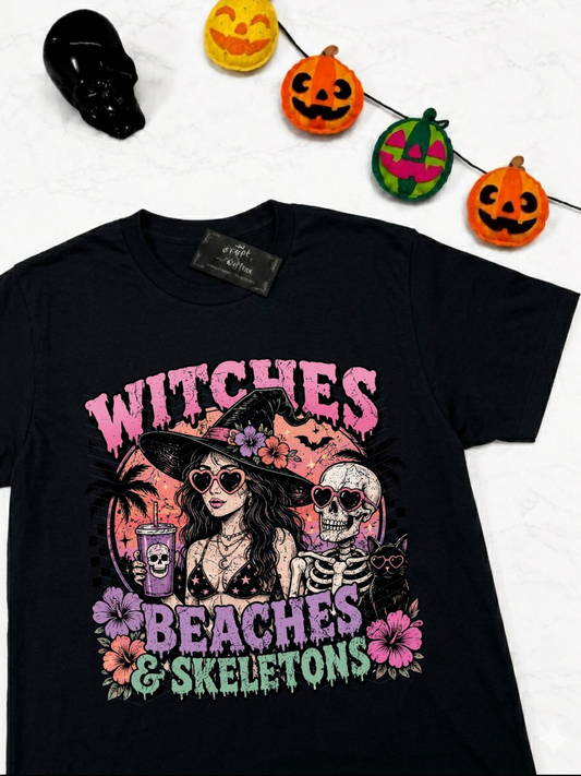Witches, Beaches & Skeletons | Black T-Shirt or Tank