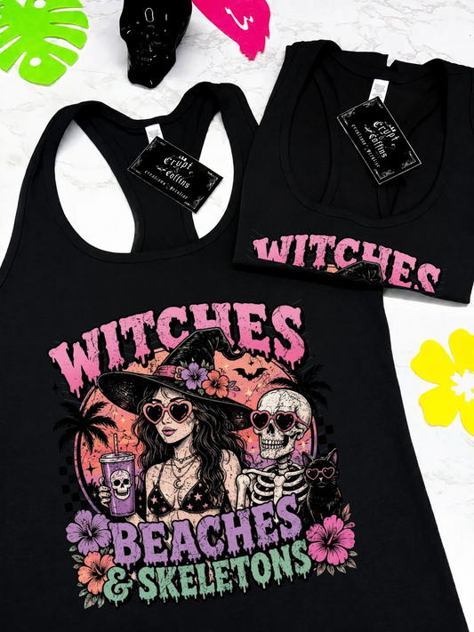 Witches, Beaches & Skeletons | Black T-Shirt or Tank