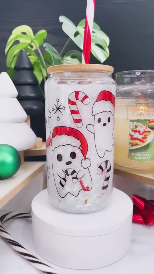 Santa Ghosties | 12 oz. Snow-globe Glass Cup