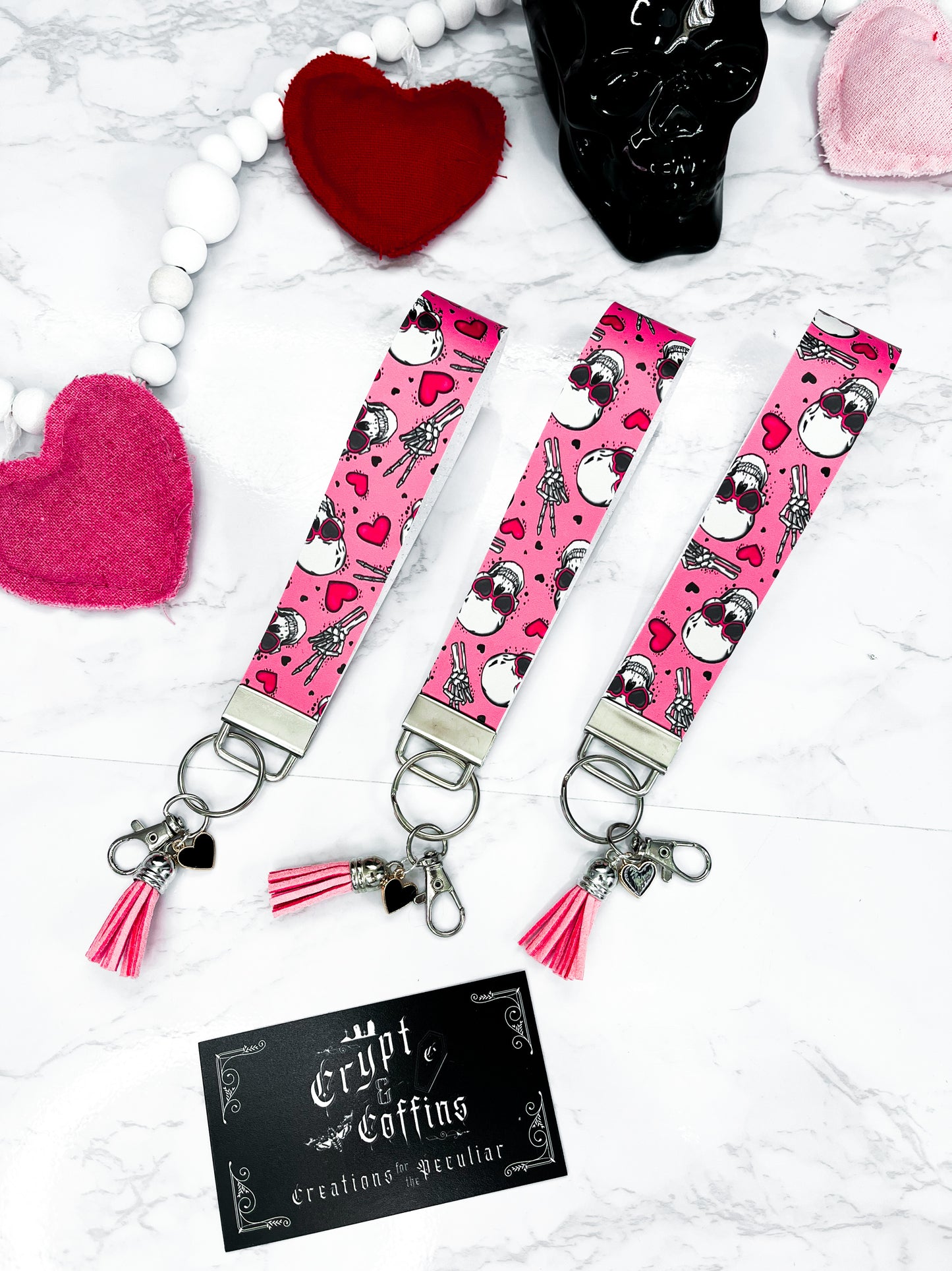 V-Day Skulls | Faux Leather Keychain Wristlet