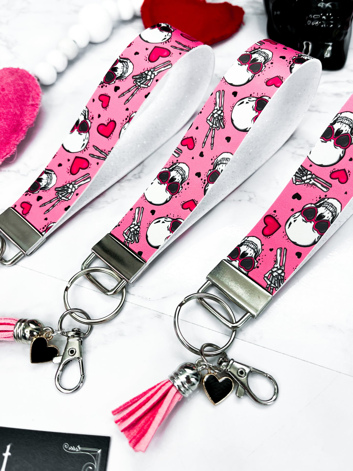 V-Day Skulls | Faux Leather Keychain Wristlet