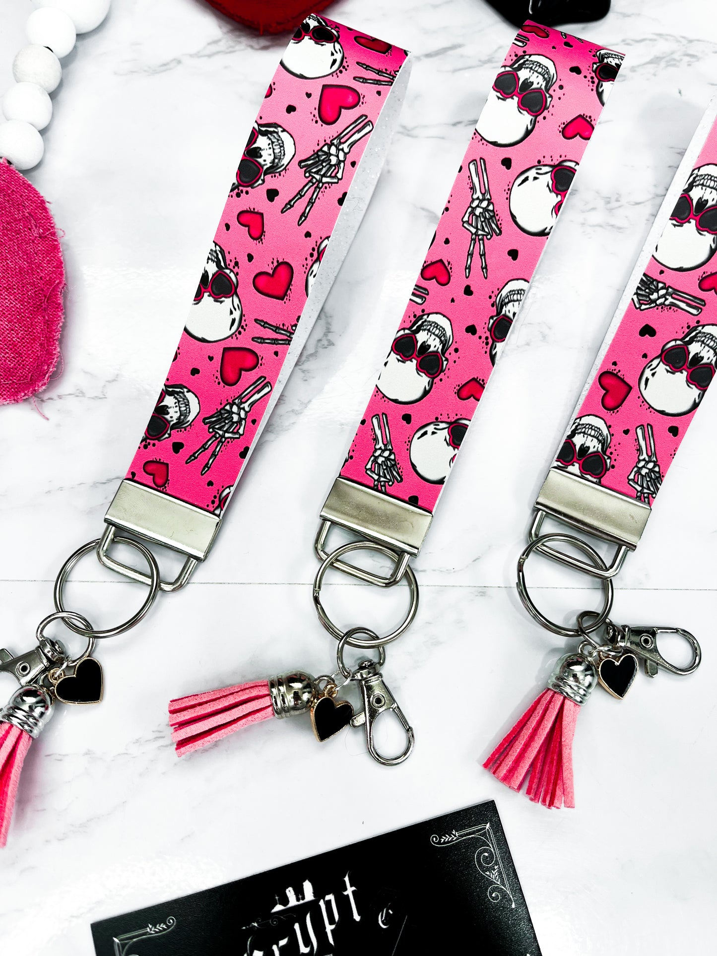 V-Day Skulls | Faux Leather Keychain Wristlet