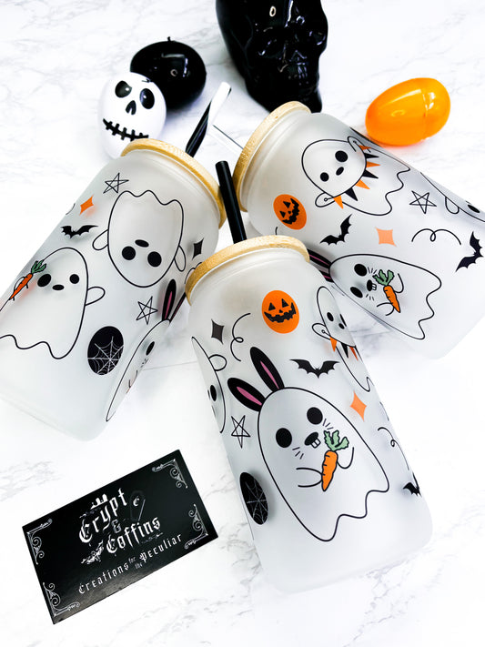 Hallow-Bunny Ghosties | 16 oz. Hot + Cold Glass Cup