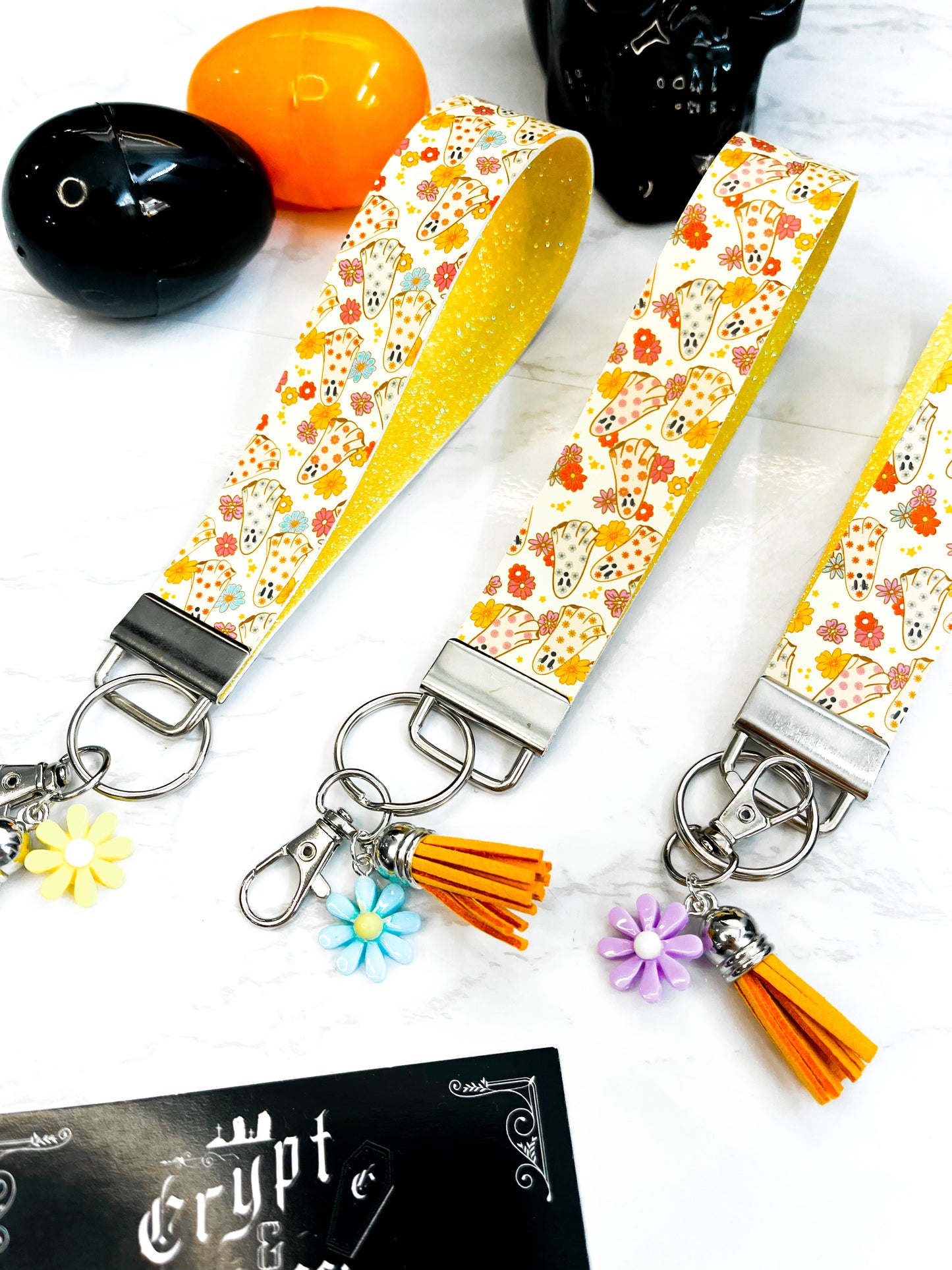 Floral Ghosties | Faux Leather Keychain Wristlet