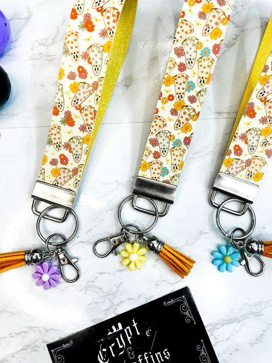 Floral Ghosties | Faux Leather Keychain Wristlet