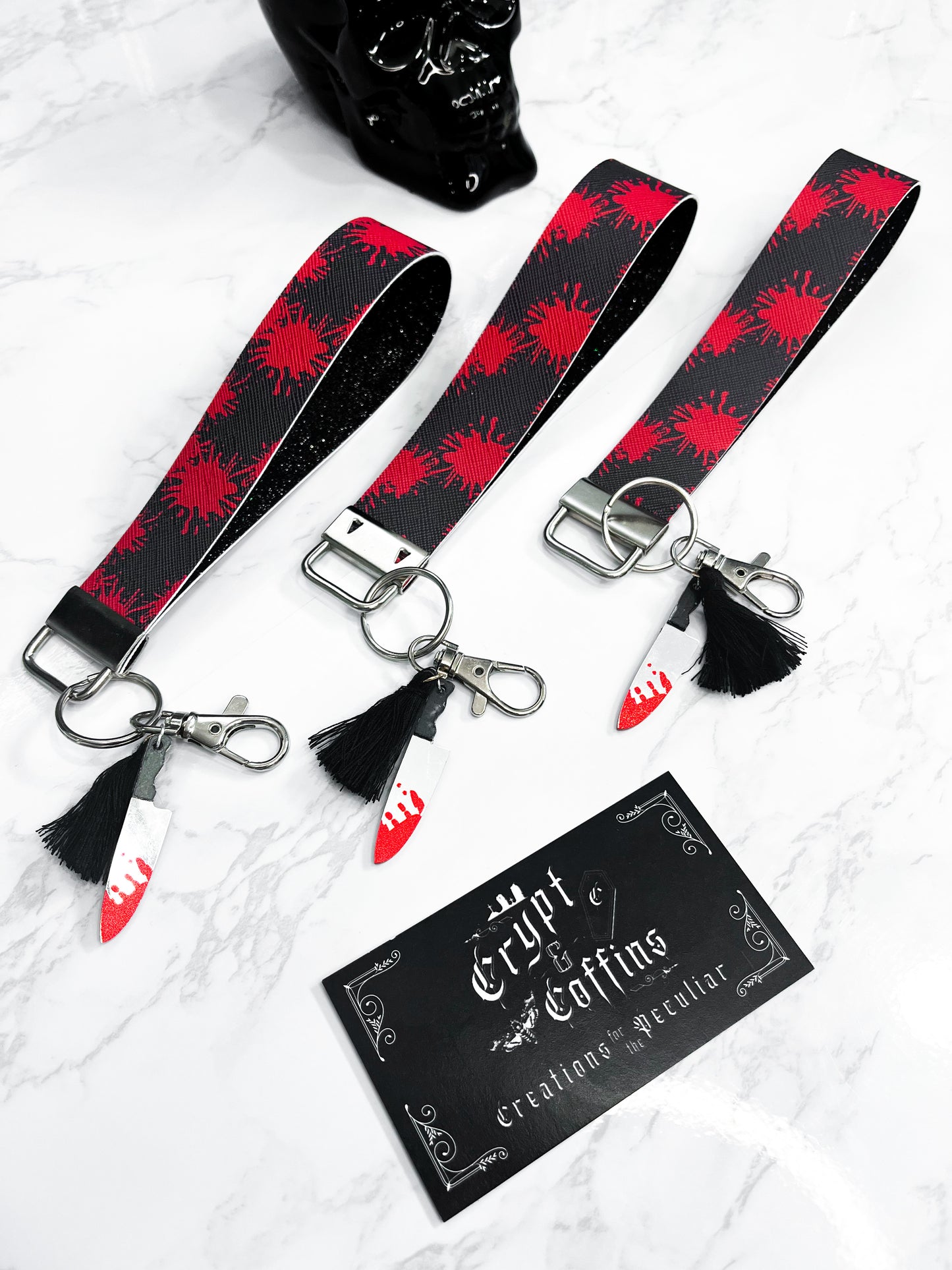 Black + Blood Spatters | Faux Leather Keychain Wristlet