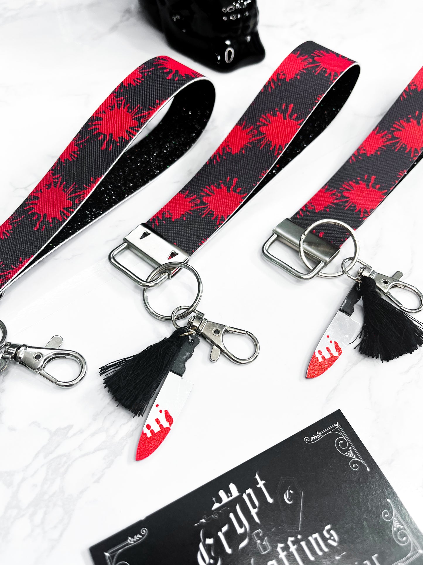 Black + Blood Spatters | Faux Leather Keychain Wristlet