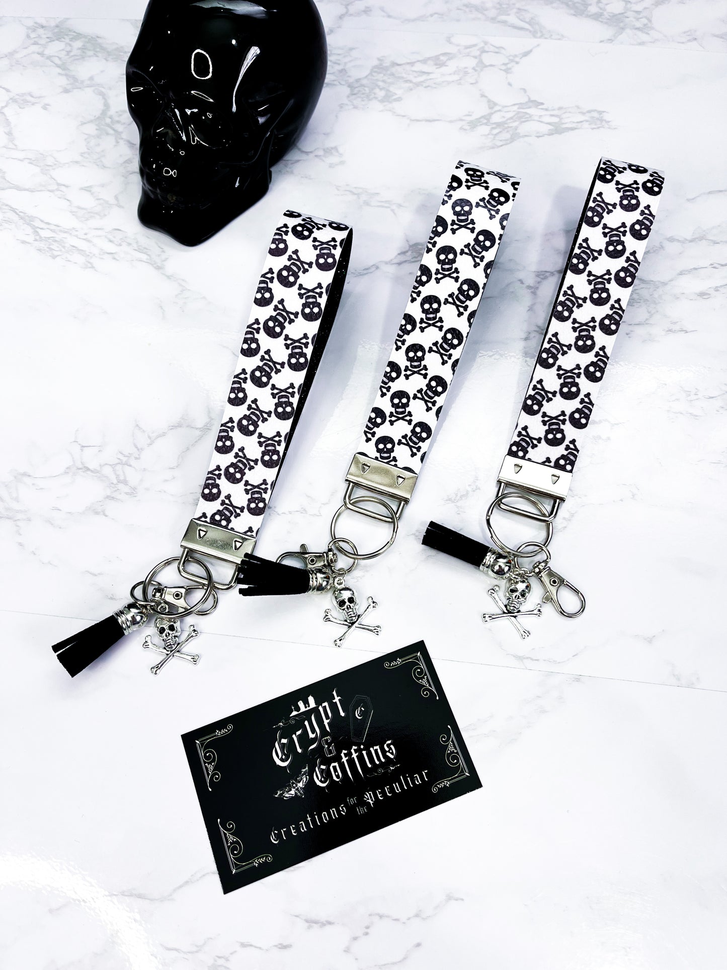 Skull + Crossbones | Faux Leather Keychain Wristlet