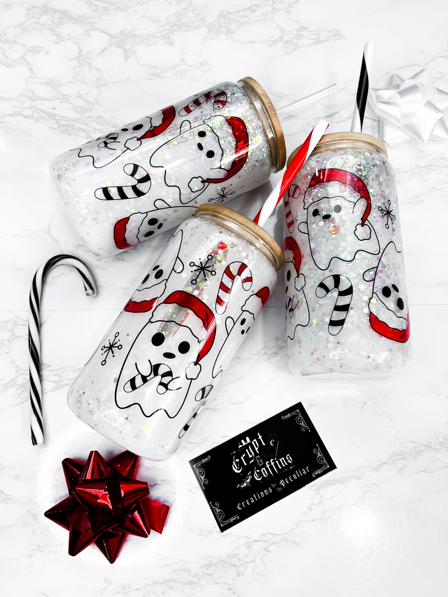 Santa Ghosties | 12 oz. Snow-globe Glass Cup