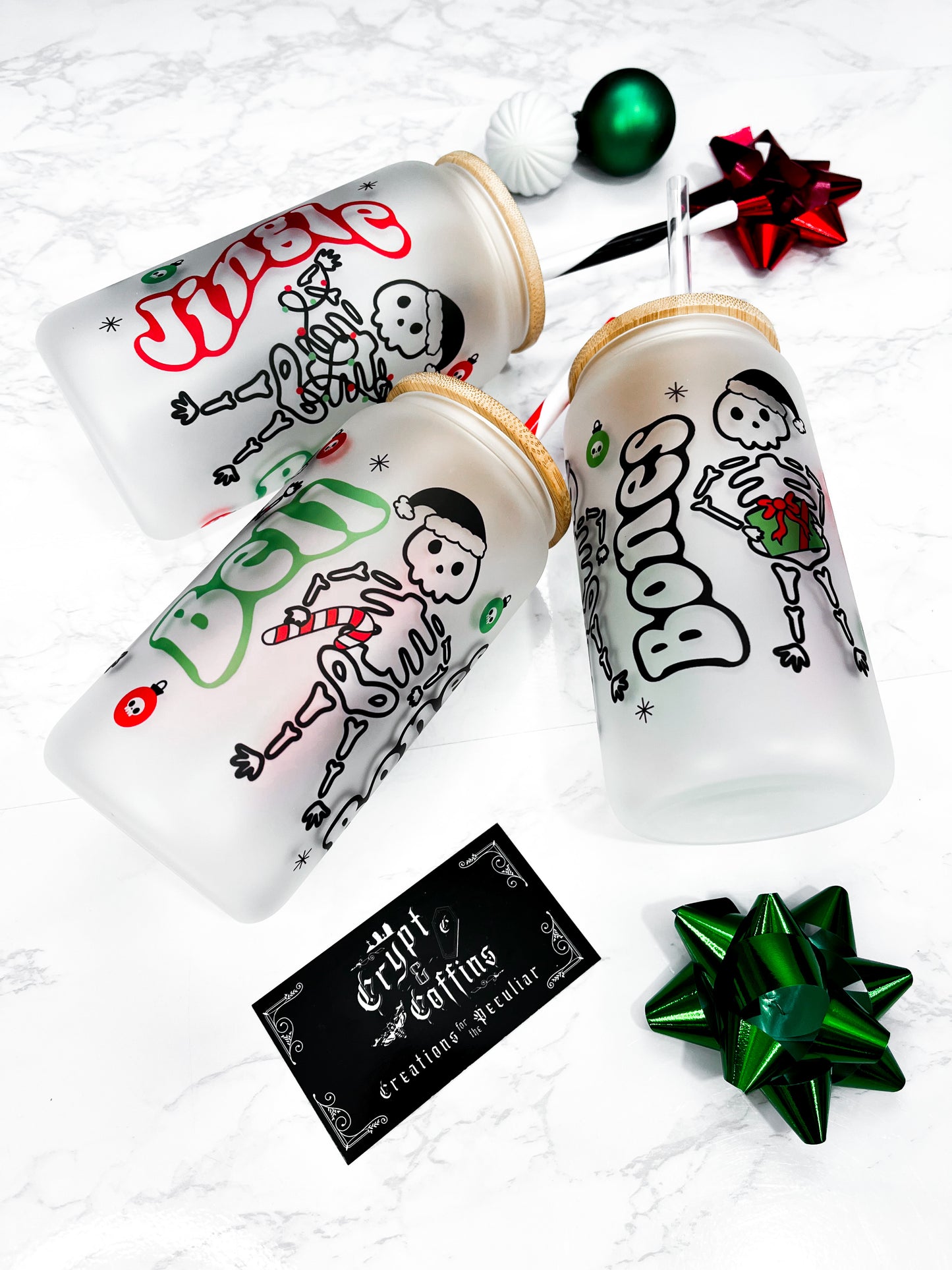 Jingle Bell Bones | 16 oz. Hot + Cold Glass Cup