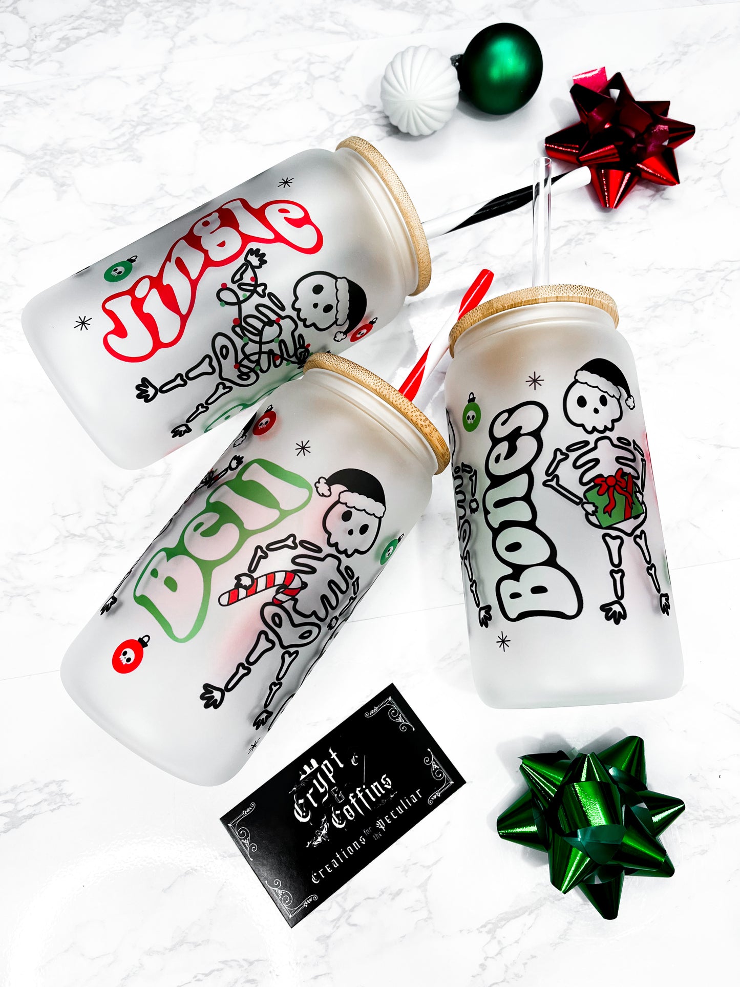 Jingle Bell Bones | 16 oz. Hot + Cold Glass Cup